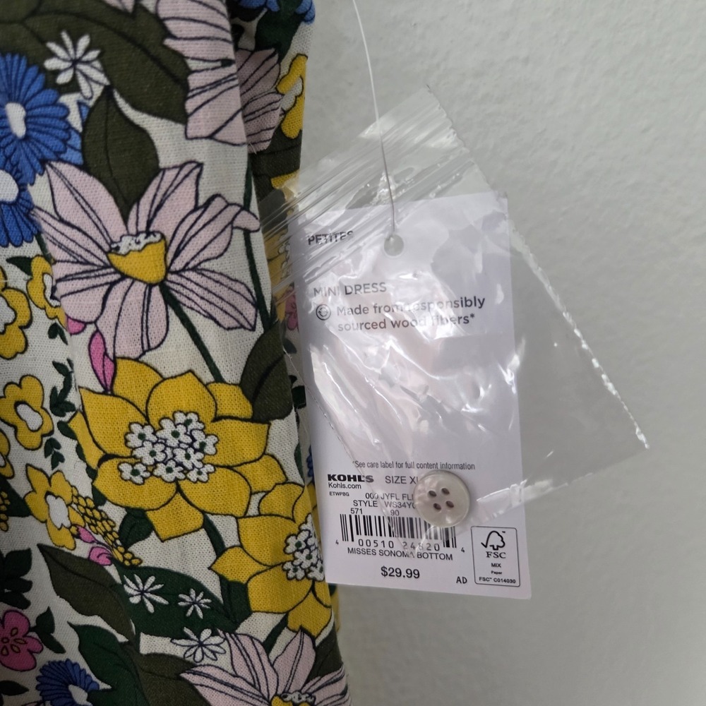 Sonoma Coastal Linen Shift Dress Floral Cottagecore Pintuck Pockets NEW PXL - Picture 9 of 16